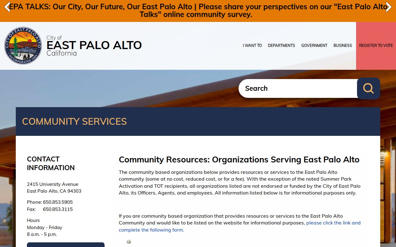 East Palo Alto neighbors community organizations directory