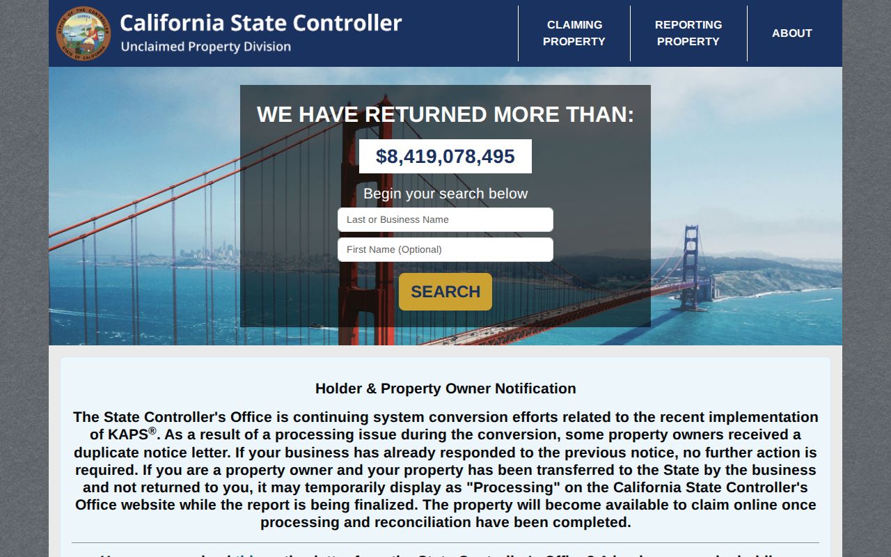 East Palo Alto resident lookup California unclaimed property search