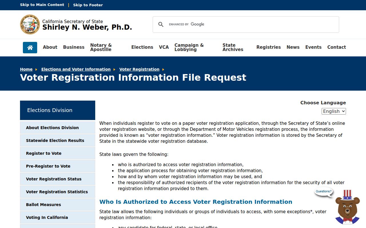 East Palo Alto resident lookup California voter file request